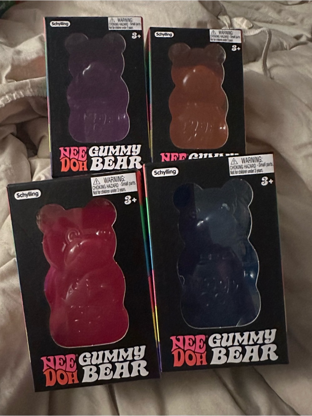 Schylling Nee-Doh Gummy Bear Sensory Squeeze Toys - Purple, Brown, Pink, Blue